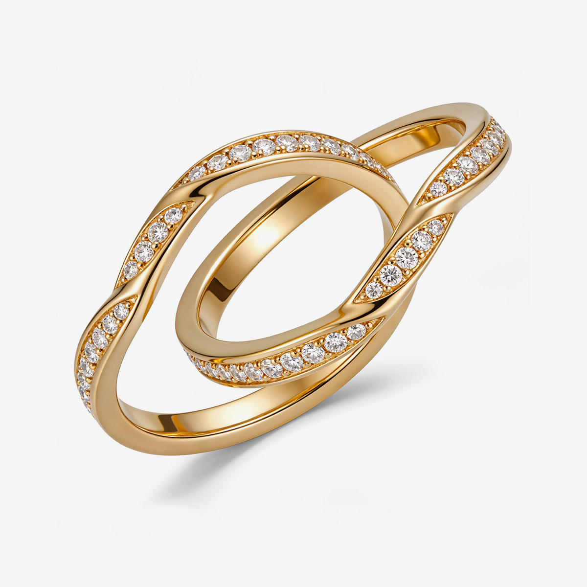 Cross-Over Stones Lined Twist Ring